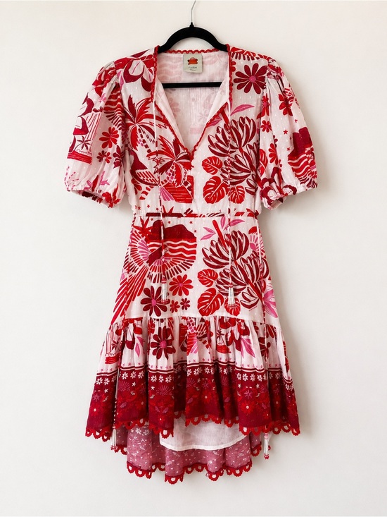 FARM Rio Dresses & Skirts - Farm Rio Tropical Floral Open Back Cotton Midi Dress Red Pink Size M Resort